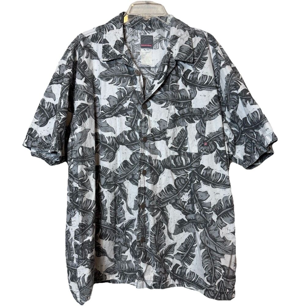 Vintage Quiksilver 100% Cotton Hawaiian Shirt Short Sleeve Gray White Men's XL